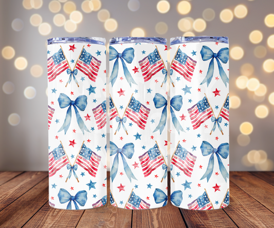 Patriotic Coquette 20 oz Skinny Tumbler Sublimation Transfer - Seamless