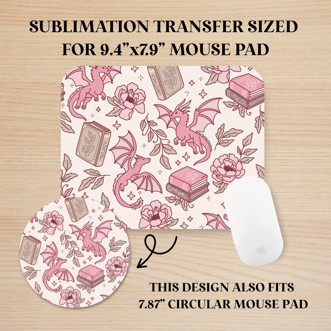 Bookish Dragons Mouse Pad Sublimation Transfer
