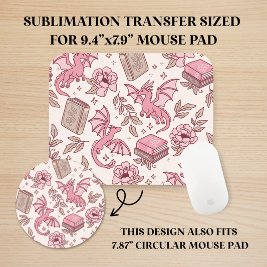Bookish Dragons Mouse Pad Sublimation Transfer