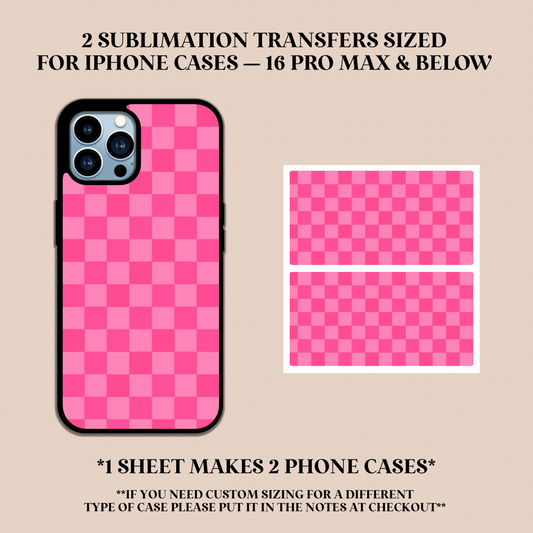 Hot Pink Monochrome Checker Phone Case Sublimation Transfer