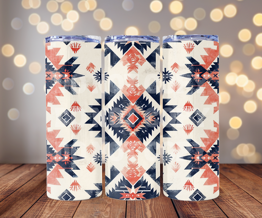 Distressed Aztec Design 20 oz Skinny Tumbler Sublimation Transfer - Seamless