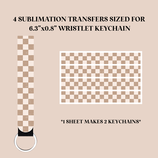 Tan & White Checker Wristlet Keychain Sublimation Transfer