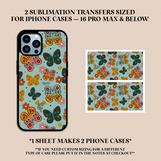 Colorful Butterflies Phone Case Sublimation Transfer