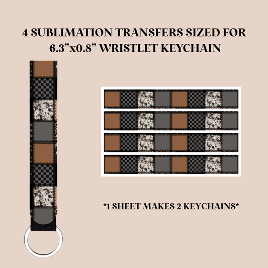 Cowhide Patchwork Wristlet Keychain Sublimation Transfer