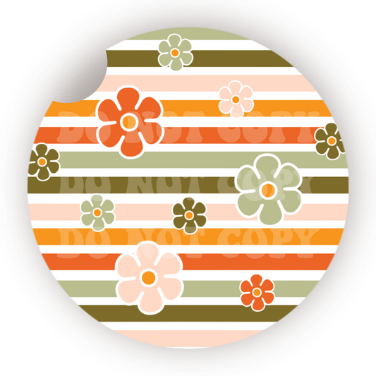 Striped Floral Car Coaster Sublimation Transfer (Set of 2)