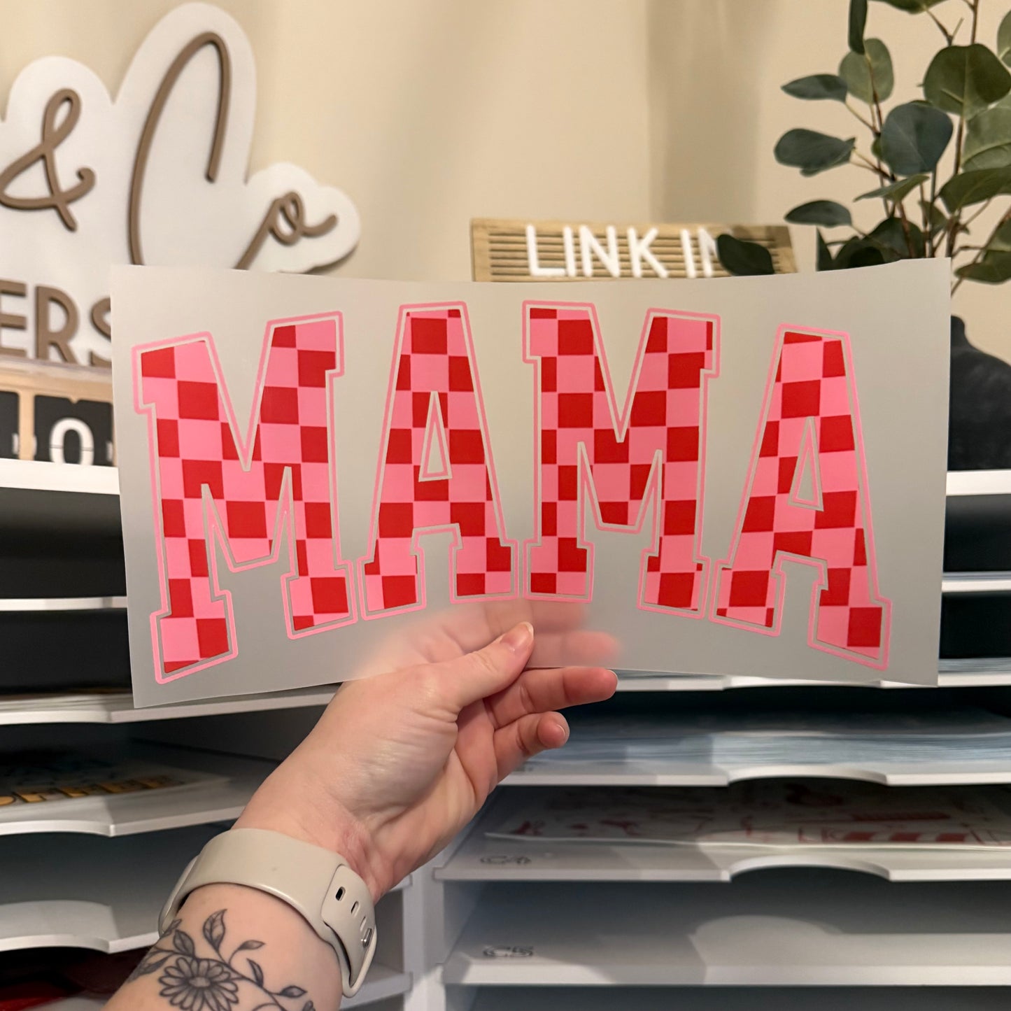 Pink Checker Mama DTF HOT PEEL