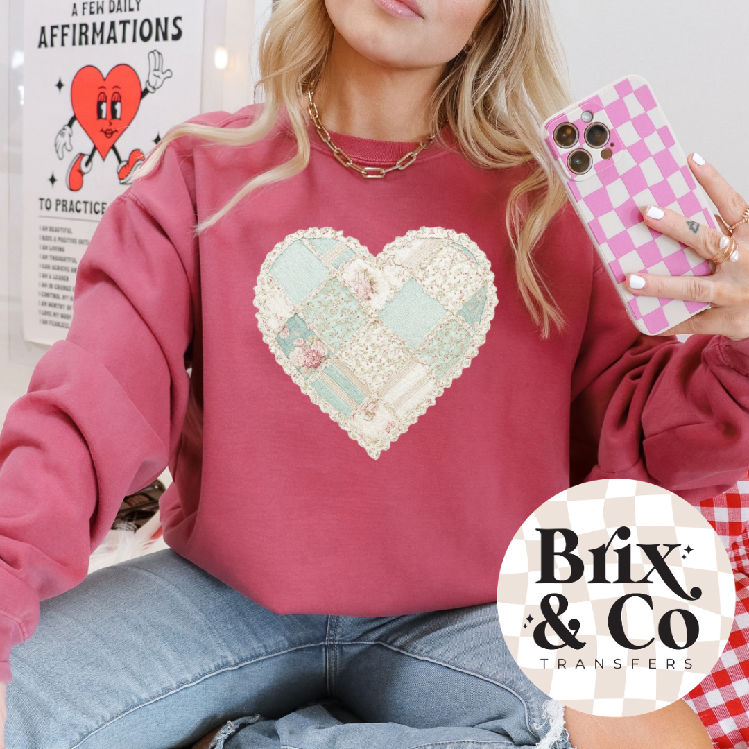 Vintage Patchwork Heart DTF HOT PEEL