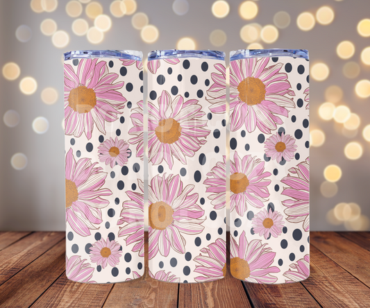 Polka Dot Daisies 20 oz Skinny Tumbler Sublimation Transfer - Seamless