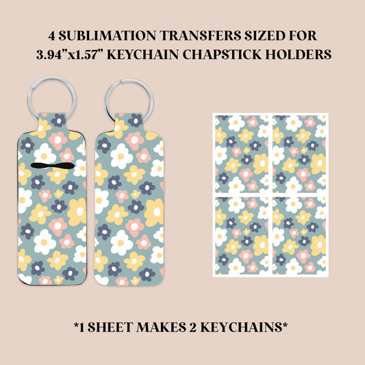 Pink & Yellow Flowers Keychain Chapstick Holder Sublimation Transfer