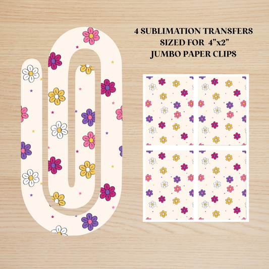 Pink, Yellow, & Purple Flowers Jumbo Paperclip Sublimation Transfer