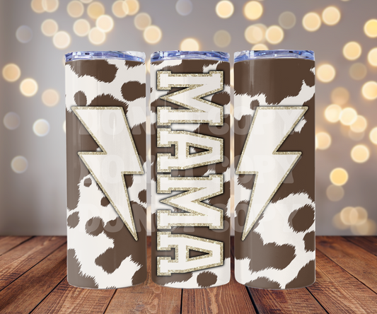 Cow Print Mama Faux Chenille 20 oz Skinny Tumbler Sublimation Transfer - Not Seamless