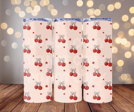 Coquette Cherries 20 oz Skinny Tumbler Sublimation Transfer - Seamless