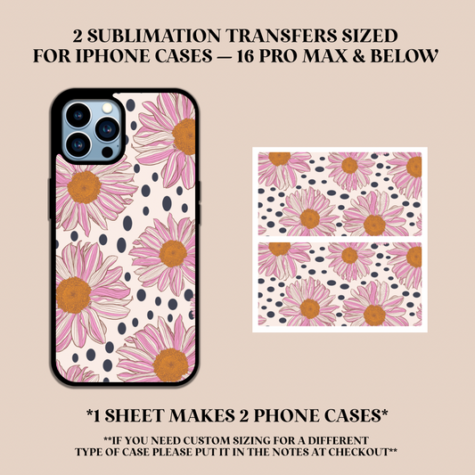 Polka Dot Daisies Phone Case Sublimation Transfer