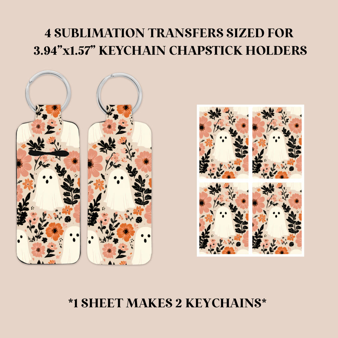 Floral Ghosts Keychain Chapstick Holder Sublimation Transfer
