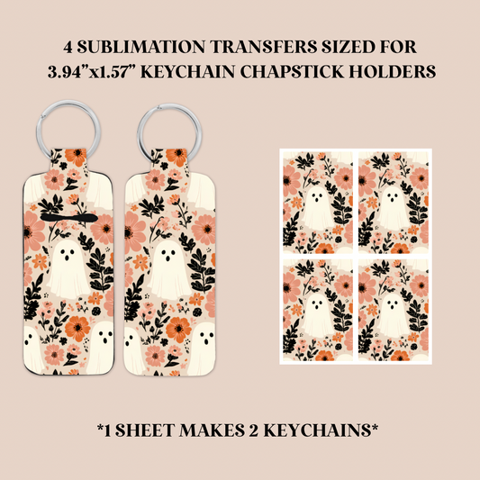 Floral Ghosts Keychain Chapstick Holder Sublimation Transfer