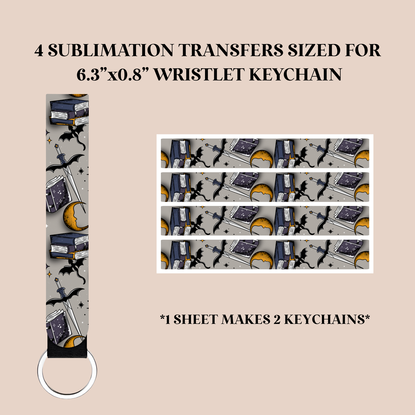 Fantasy Reader Wristlet Keychain Sublimation Transfer
