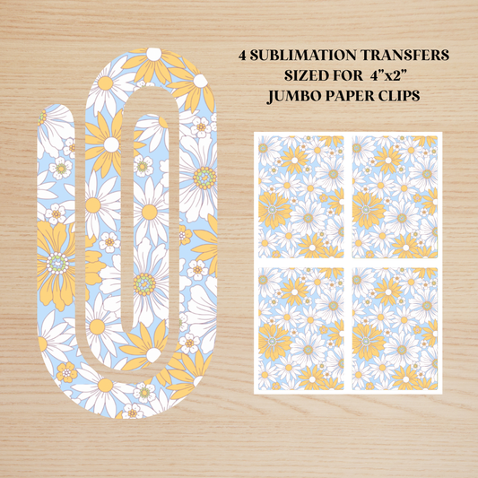 Yellow & White Floral Jumbo Paperclip Sublimation Transfer