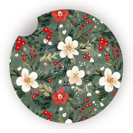 Christmas Floral Car Coaster Sublimation Transfer (Set of 2)