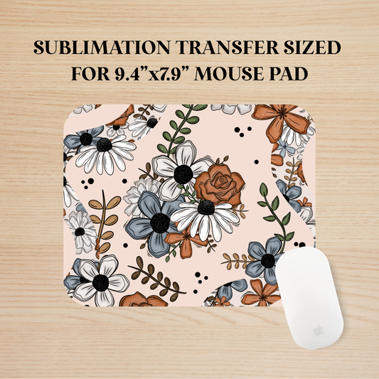Wavy Flowers Mouse Pad Sublimation Transfer