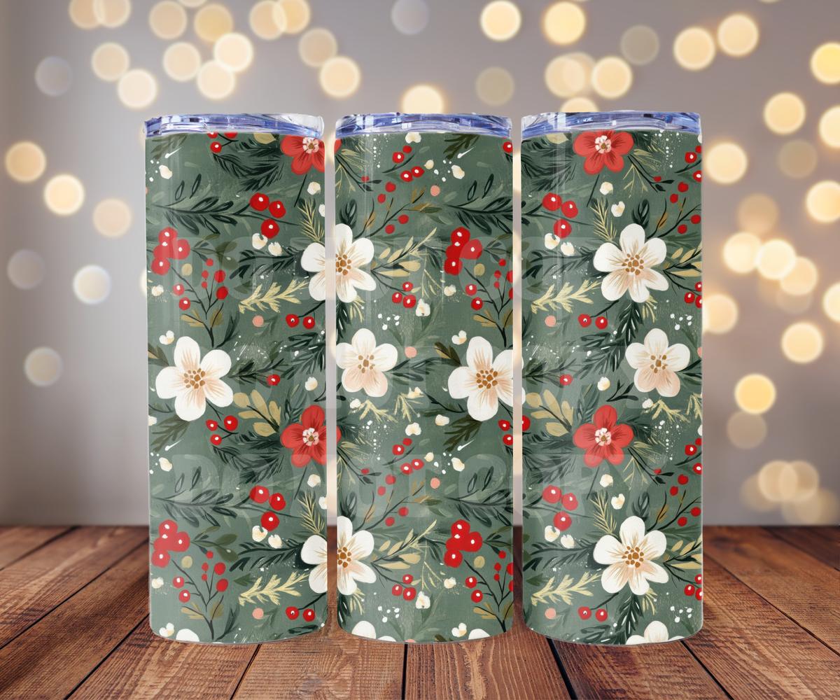 Christmas Floral 20 oz Skinny Tumbler Sublimation Transfer - Seamless