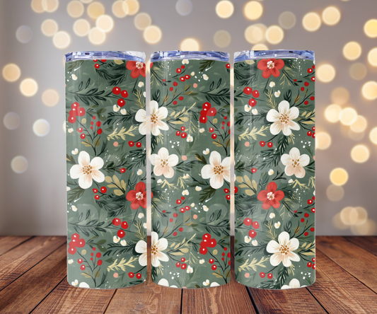 Christmas Floral 20 oz Skinny Tumbler Sublimation Transfer - Seamless
