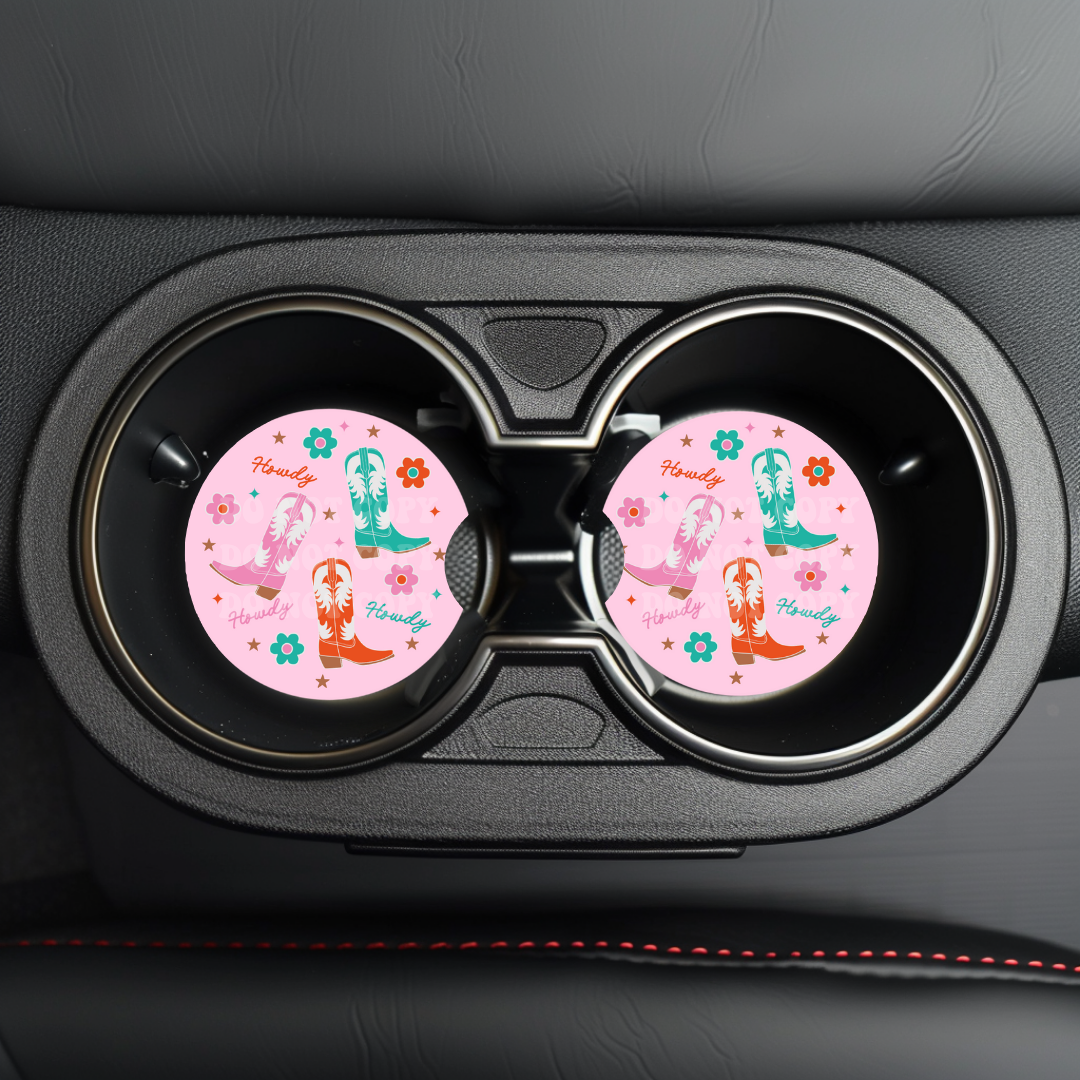 Howdy Boots Car Coaster Sublimation Transfer (Set of 2)