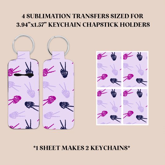 Skelly Peace Sign Keychain Chapstick Holder Sublimation Transfer
