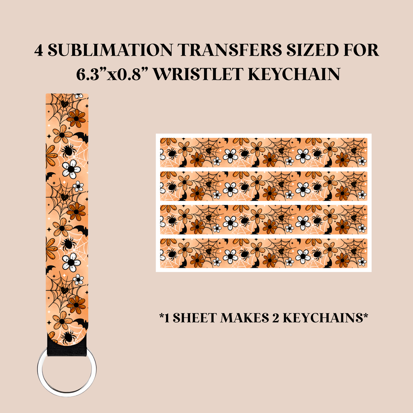 Spooky Floral Wristlet Keychain Sublimation Transfer