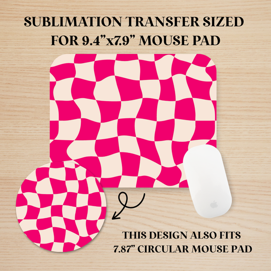Hot Pink & White Wavy Checkers Mouse Pad Sublimation Transfer