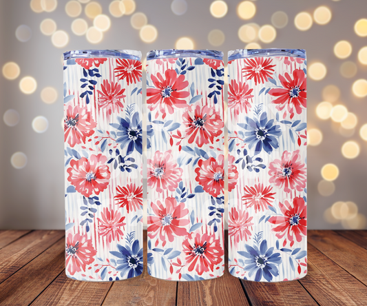 Patriotic Floral 20 oz Skinny Tumbler Sublimation Transfer - Seamless