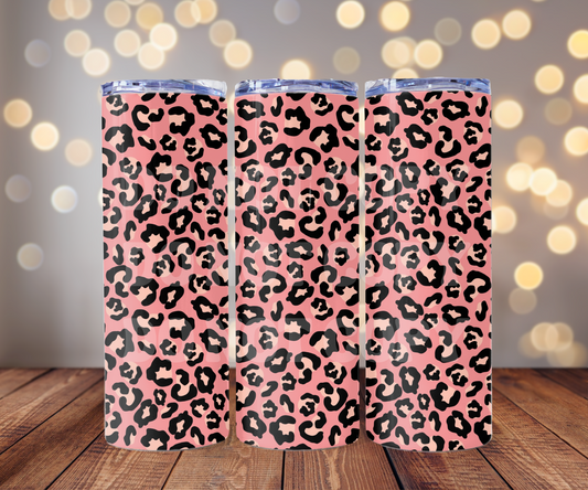 Pink & Black Leopard Print 20 oz Skinny Tumbler Sublimation Transfer - Seamless