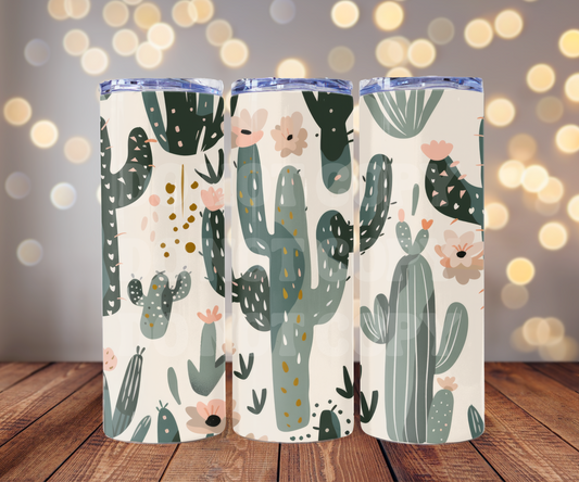Boho Cactus 20 oz Skinny Tumbler Sublimation Transfer - Seamless