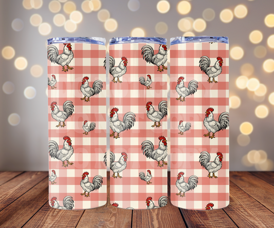 Plaid Roosters 20 oz Skinny Tumbler Sublimation Transfer - Seamless