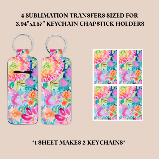 Watercolor Flowers Keychain Chapstick Holder Sublimation Transfer