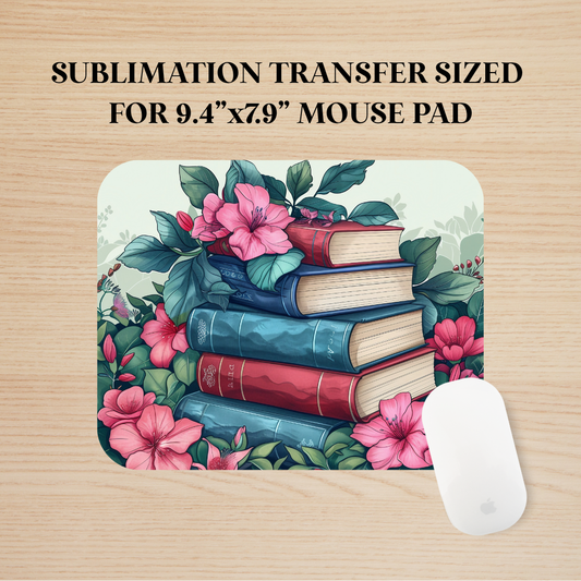 Floral Books Mouse Pad Sublimation Transfer