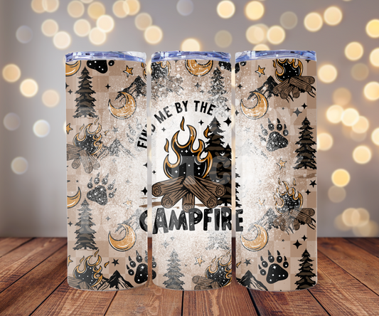 Find Me By The Campfire 20 oz Skinny Tumbler Sublimation Transfer - Seamless