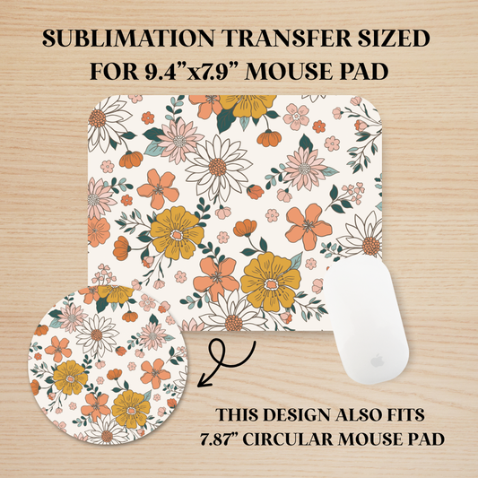 Orange & Pink Flowers Mouse Pad Sublimation Transfer