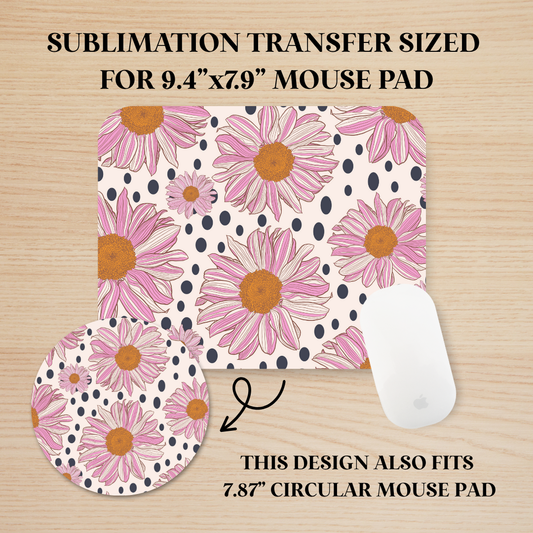 Polka Dot Daisies Mouse Pad Sublimation Transfer