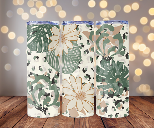 Tropical Floral 20 oz Skinny Tumbler Sublimation Transfer - Not Seamless