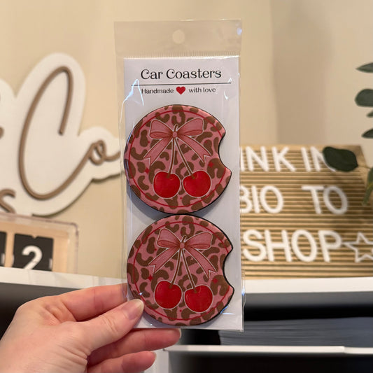 Leopard Cherries Car Coasters