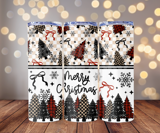 Merry Christmas Trees 20 oz Skinny Tumbler Sublimation Transfer - Seamless