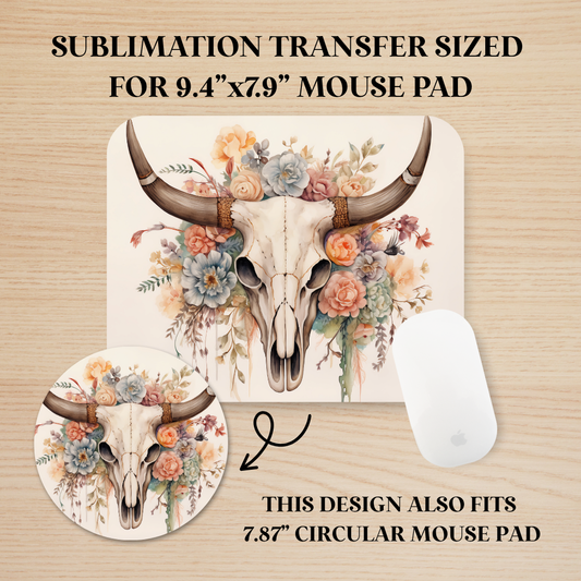Floral Longhorn Mouse Pad Sublimation Transfer