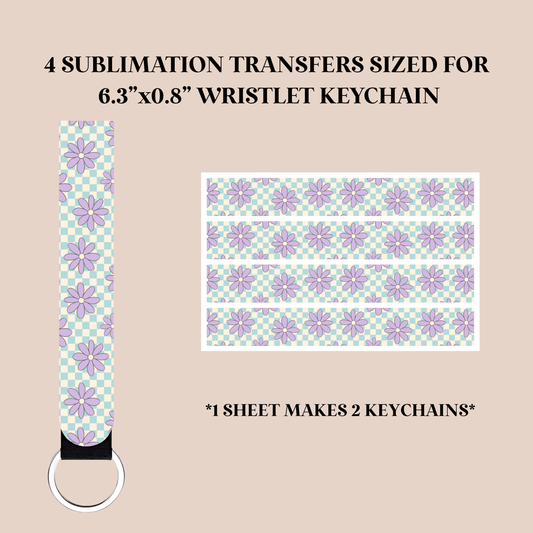 Purple Checker Flowers Wristlet Keychain Sublimation Transfer