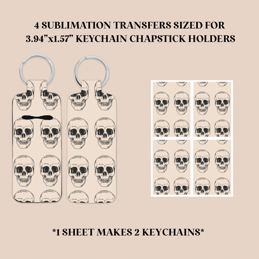 Skulls Keychain Chapstick Holder Sublimation Transfer