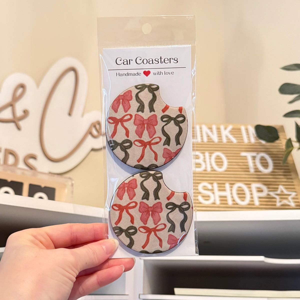 Christmas Bows Car Coasters