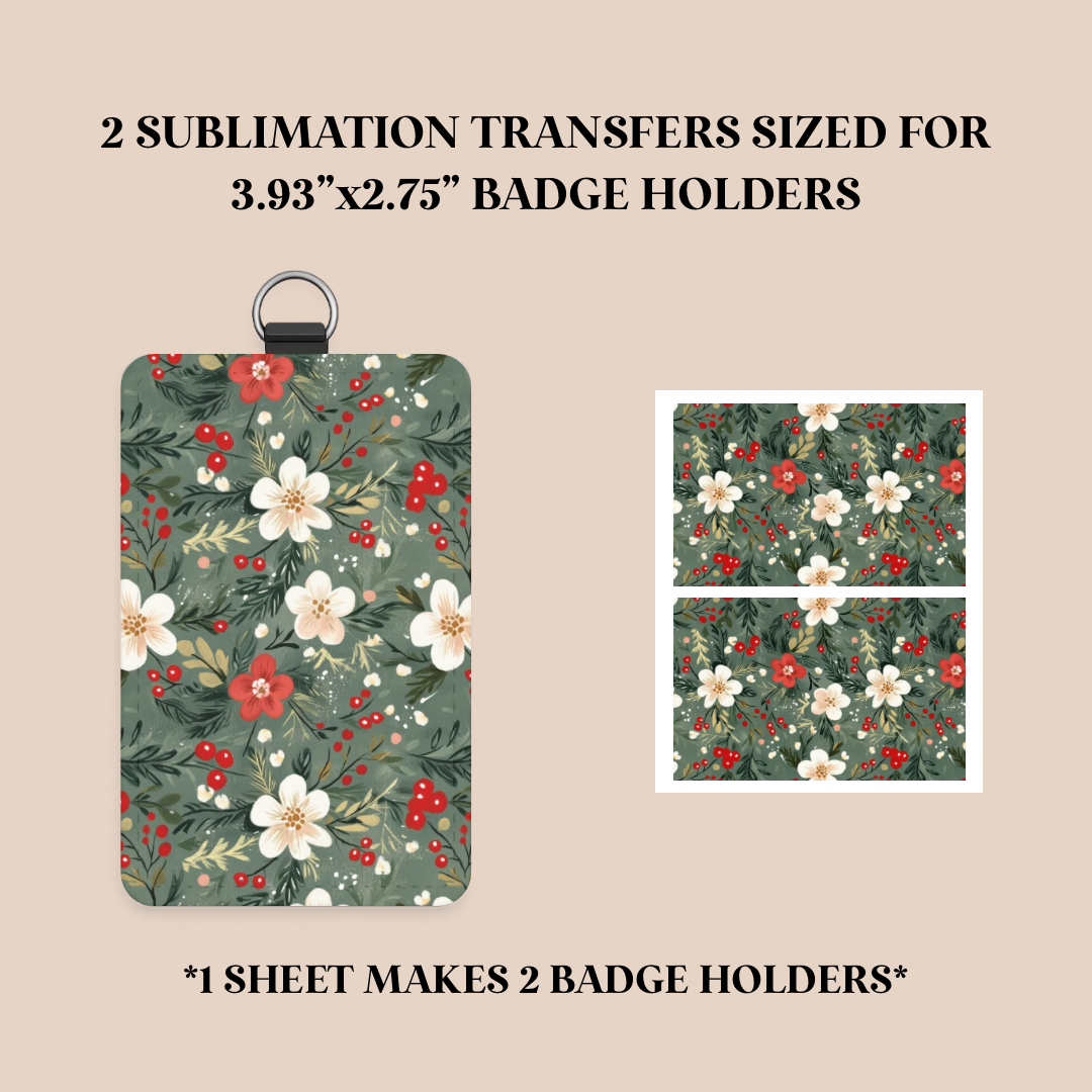 Christmas Floral Badge Holder Sublimation Transfer