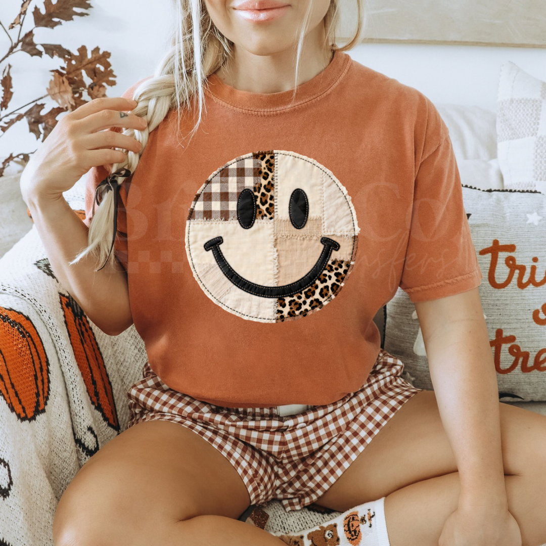 Patchwork Happy Face DTF HOT PEEL