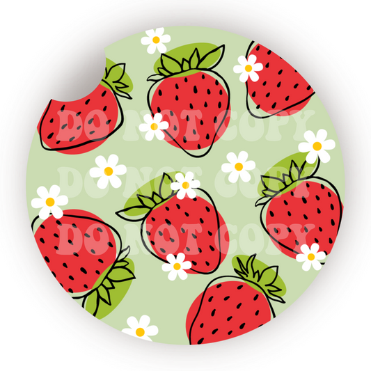 Green Strawberries Sublimation Car Coaster Transfer (Set of 2)
