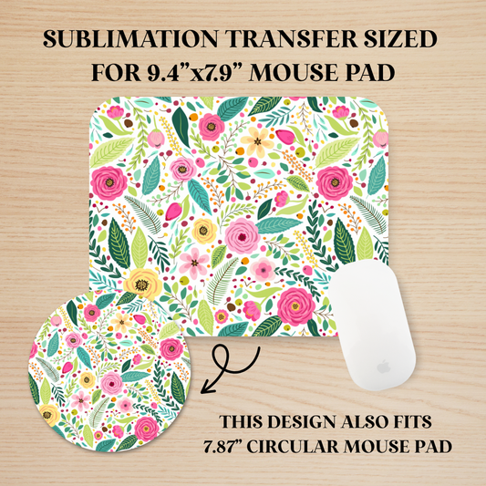 Pink & Yellow Flowers Mouse Pad Sublimation Transfer