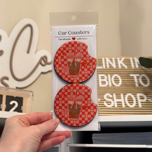 Checker Iced Coffee Car Coasters